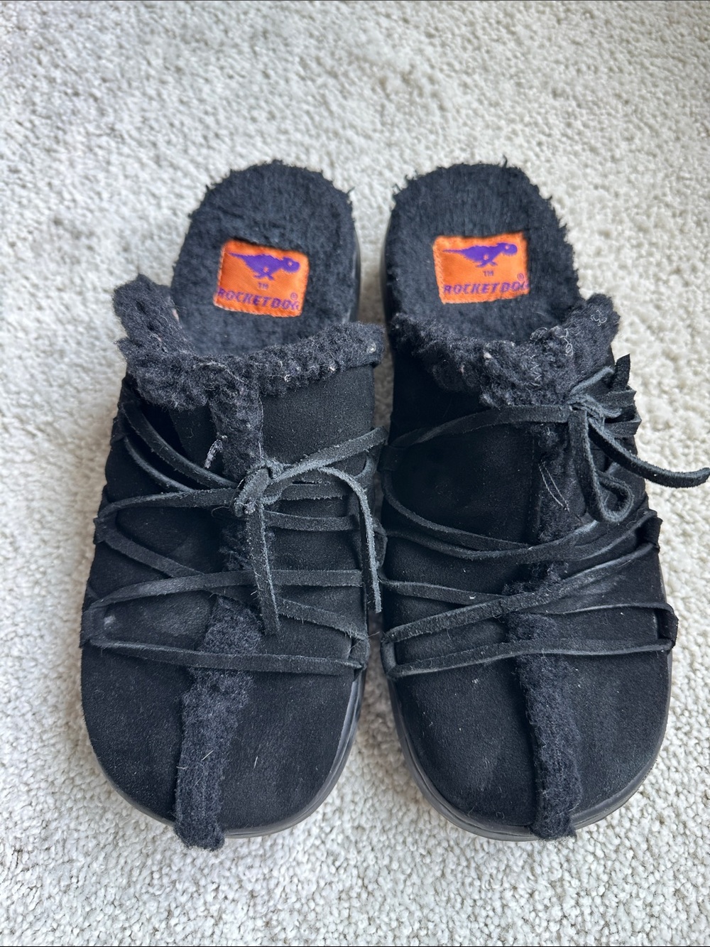 Rocket Dog Black Suede Faux-Shearling Mules 9